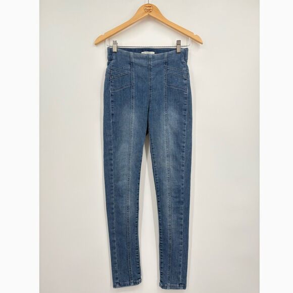 Free People Feel Alright Skinny Pull-on Jeans, Size 25, Cropped Boho Stretch - Picture 1 of 9